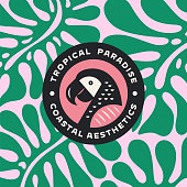 Tropical parrot bird icon logo badge.