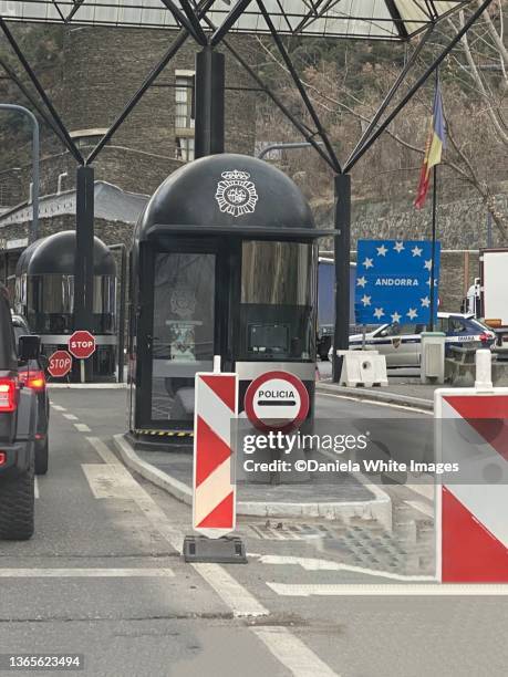 border check at the entry to andorra - international border stock pictures, royalty-free photos & images