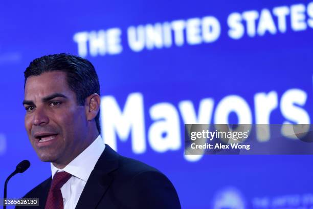 Francis Suarez, Mayor of Miami and President of The United States Conference of Mayors , speaks during the 90th Winter Meeting of USCM on January 19,...