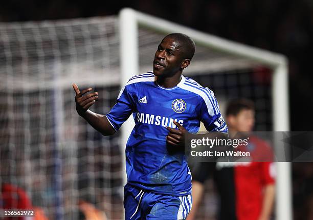 Ramires of Chelsea celebrates as he scores their third goal during the FA Cup sponsored by Budweiser Third Round match between Chelsea and Portsmouth...