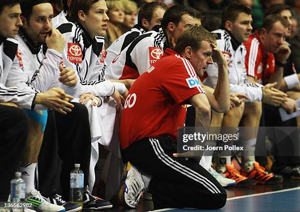 Head coach Martin Heuberger of Germany is seen during the International handball friendly match between Germany and Hungary at Getec-Arena on January...