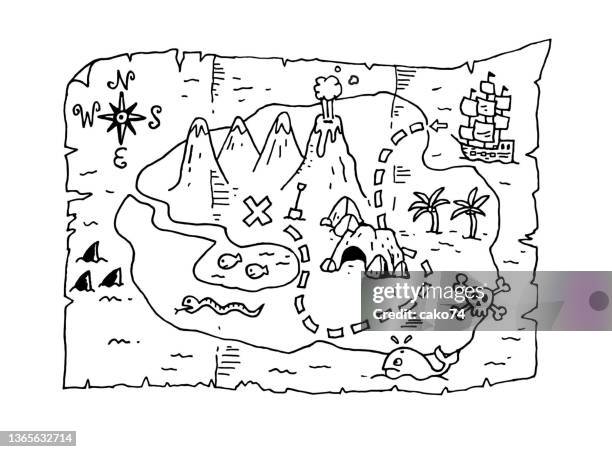 hand drawn cartoon treasure map i̇llustration - adventure vector stock illustrations