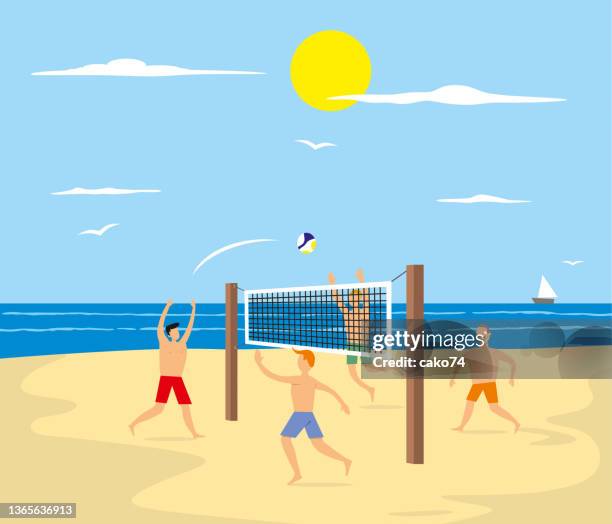 beachvolleyball stock illustration - strand volleyball stock-grafiken, -clipart, -cartoons und -symbole