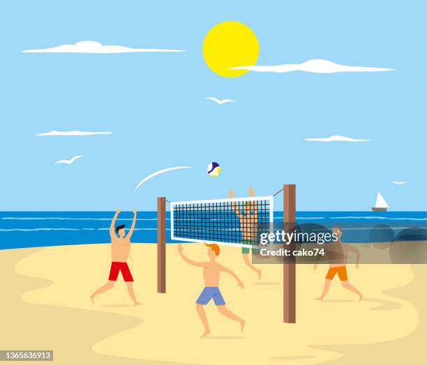 beachvolleyball stock illustration - sport stock illustrations stock-grafiken, -clipart, -cartoons und -symbole