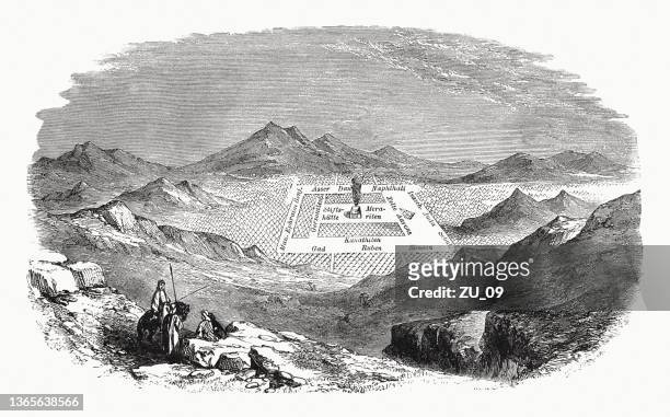 camp of the israelites during the exodus, woodcut, published 1862 - aerial desert stock illustrations