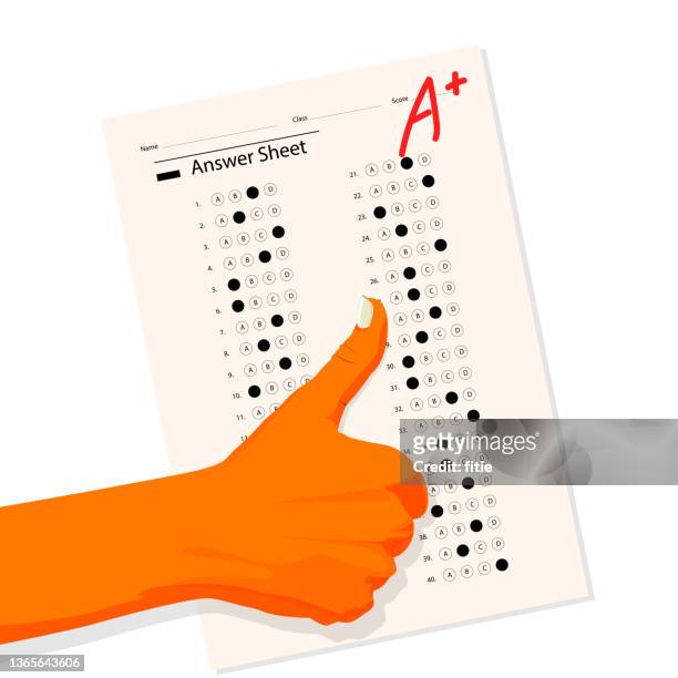 stockillustraties, clipart, cartoons en iconen met human hands form the inscription success. the result of the exam. perfectly imperfect quality score. - exam