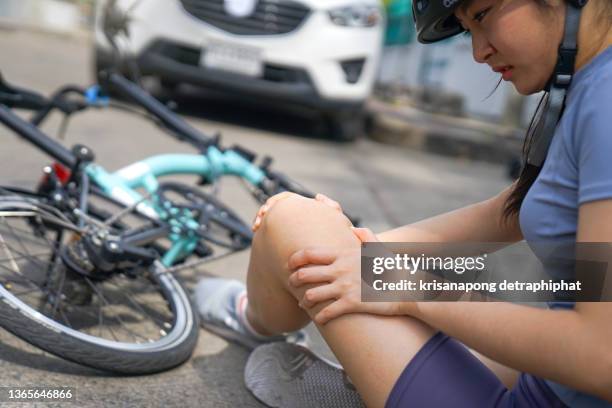 accident car crash with bicycle on road,accident insurance concept - bike accident stock-fotos und bilder