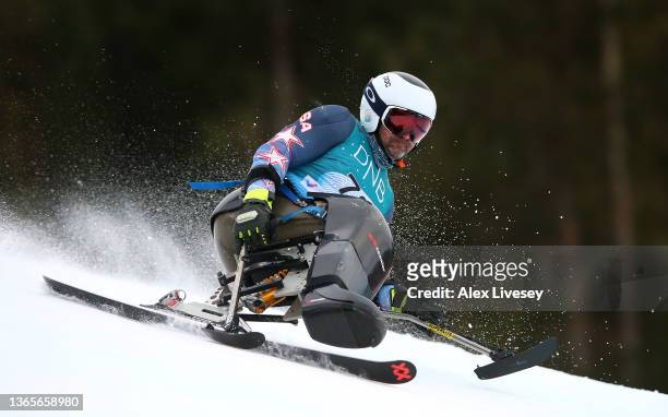 Jasmin Bambu of USA competes in the Men's Sitting Giant Slalom race during the World Para Snow Sports Championships at Hafjell on January 19, 2022 in...
