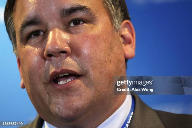 Andrew Ginther, Mayor of Columbus, Ohio, speaks during a news conference at the 90th Winter Meeting of United States Conference of Mayors on January...