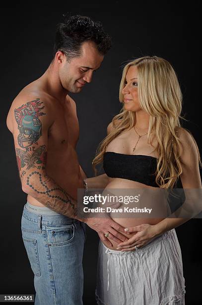 Jerseylicious TV Personality Jackie Bianchi and Husband Carmen Bianchi attend a maternity photo session on January 7, 2012 in Little Falls, New...