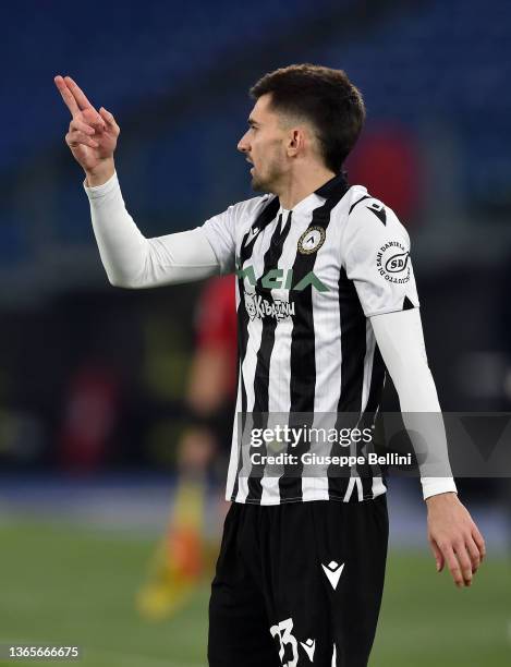 Ignacio Pussetto of Udinese Calcio gestures during the Coppa Italia match between Juventus and UC Sampdoria at Olimpico Stadium on January 18, 2022...