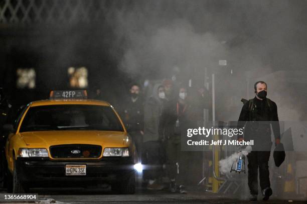 Film crew on the set of Batgirl in the Trongate area on January 19, 2022 in Glasgow, Scotland.Leslie Grace to star as Batgirl in the forthcoming...