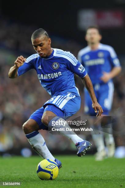 Florent Malouda of Chelsea on the ball during the Budweiser sponsored FA Cup third round match between Chelsea and Portsmouth at Stamford Bridge on...