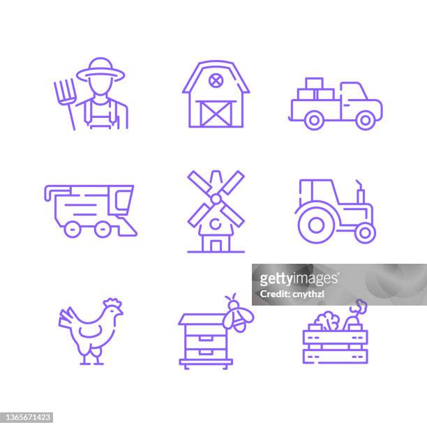 set of farming and agriculture related line icons. outline symbol collection, editable stroke - female animal stock illustrations