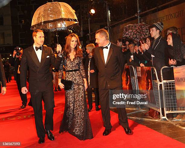 Catherine, Duchess of Cambridge and Prince William, Duke of Cambridge attend the UK premiere of War Horse at Odeon Leicester Square on January 8,...