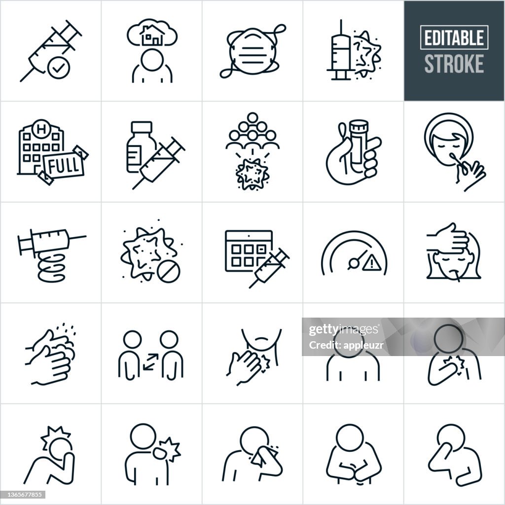 Viral Illness Thin Line Icons - Editable Stroke