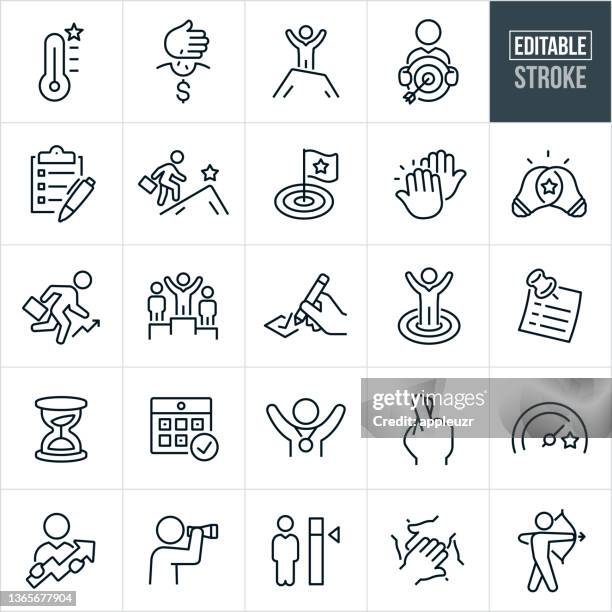 bildbanksillustrationer, clip art samt tecknat material och ikoner med goals thin line icons - editable stroke - framsteg