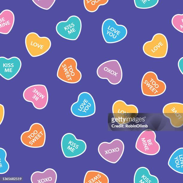 flat colorful candy hearts seamless pattern - heart candy on white stock illustrations
