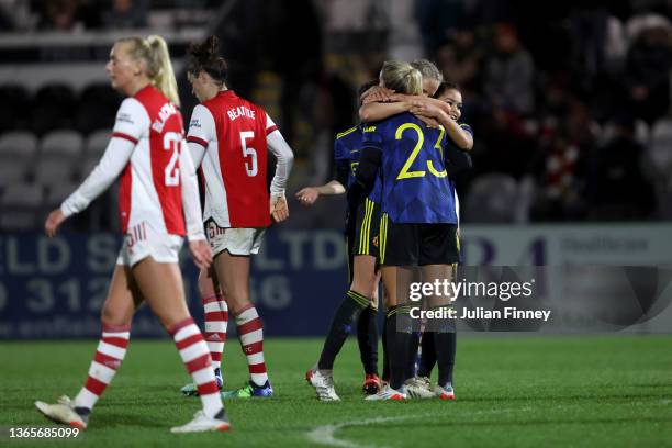 Alessia Russo of Manchester United celebrates victory with their team mates after the FA Women's Continental Tyres League Cup Quarter Final match...