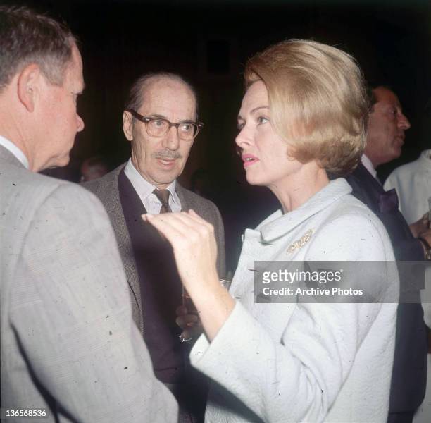American comedian Groucho Marx with actress Donna Reed at a preview party for Sydney Pollack's 'The Slender Thread', Hollywood, California, 8th...