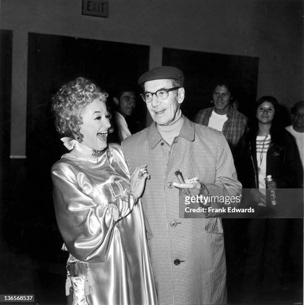 American comedian Groucho Marx with actress and comedian Phyllis Diller at the opening of Gene Kelly's film version of 'Hello, Dolly!', December 1969.