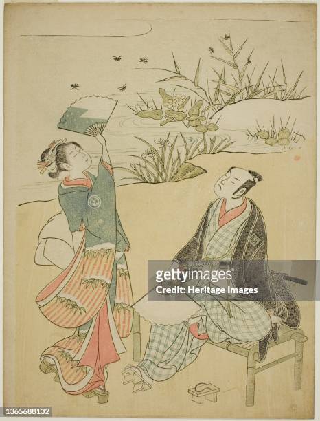 Two Actors Catching Fireflies, circa 1765/70. Artist Torii Kiyomitsu.