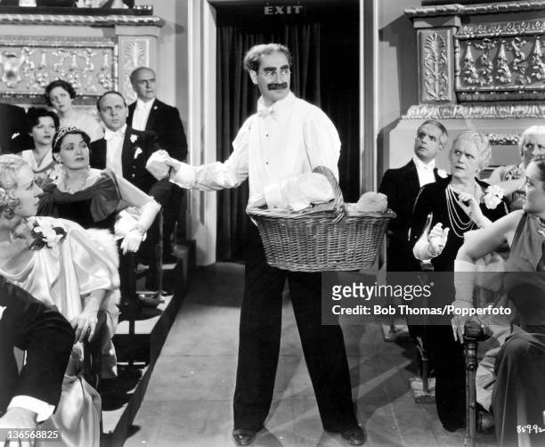 Groucho Marx in a scene from the Marx Brothers comedy 'A Night At The Opera', directed by Sam Wood, 1935.