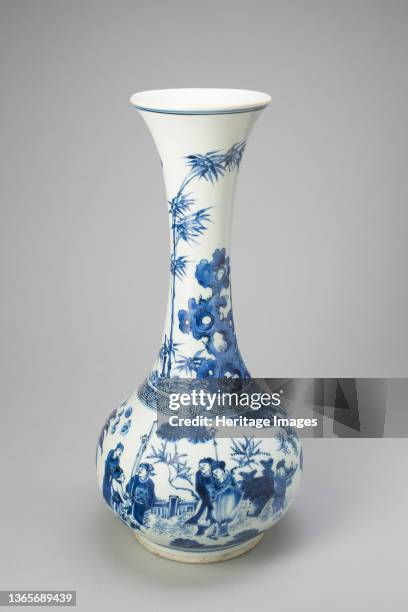 Bottle-Shaped Vase with Figures in Garden, Ming dynasty , Chongzhen period . Artist Unknown.