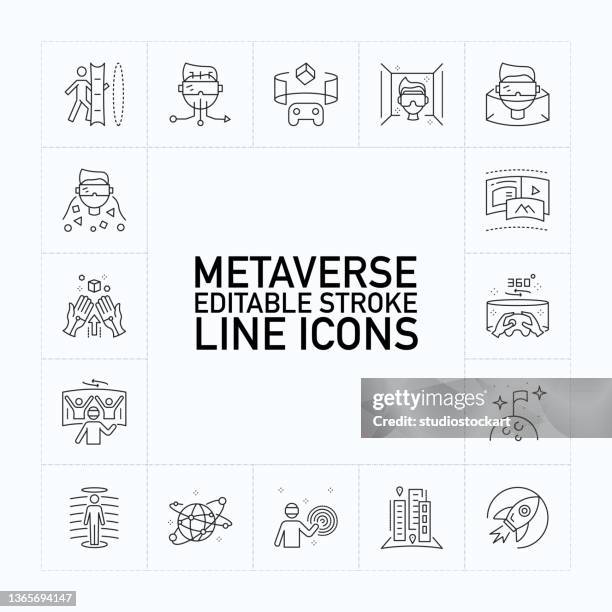 metaverse line icon set editable stroke - augmented reality stock illustrations