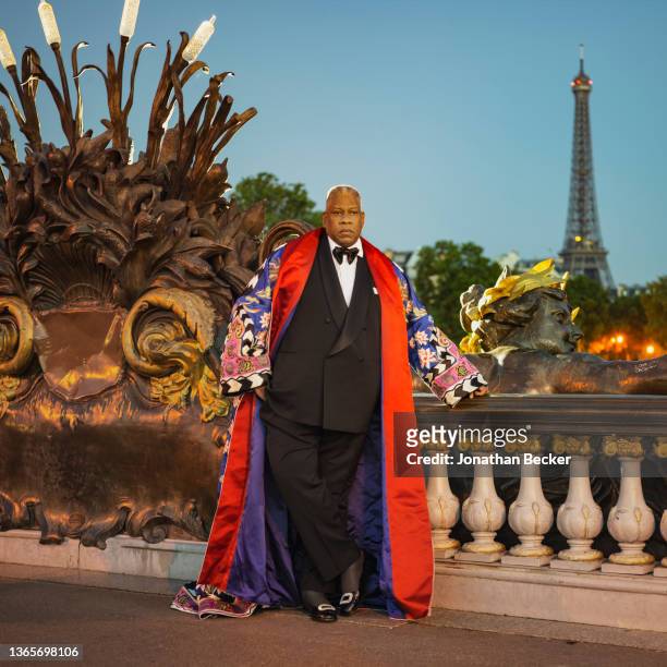 Fashion editor and stylist Andre Leon Talley is photographed for Vanity Fair at 6am on June 30, 2013 on the Pont Alexandre III in Paris, France.