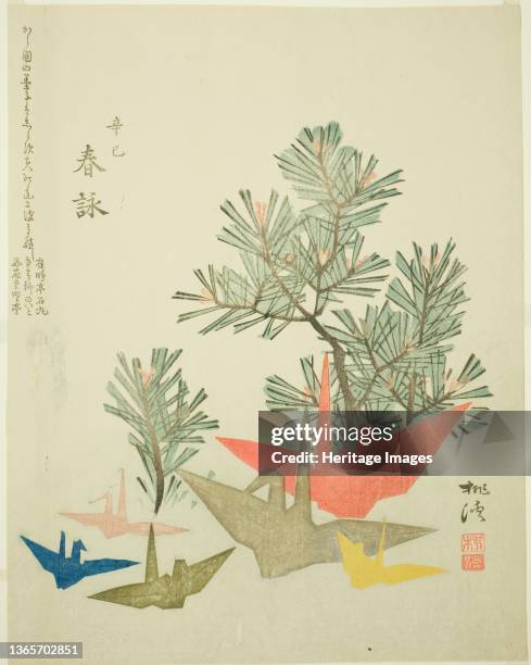 Pine Branches and Paper Cranes, circa 1821. Artist Niwa Tokei.