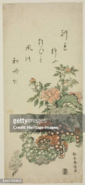 Peonies and Chinese Lions, circa 1762. Artist Suzuki Harunobu.