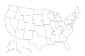 USA vector linear map. Thin line United States map.