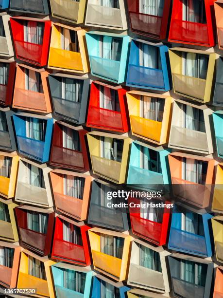 close up of modern luxury empty holiday resort apartments with balcony. - malta business stock pictures, royalty-free photos & images