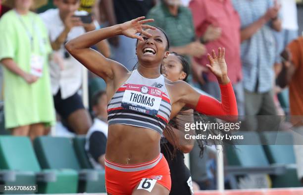 Gabby Thomas wins the Women 200 Meter Final at Hayward Field on June 26, 2021 in Eugene, Oregon.