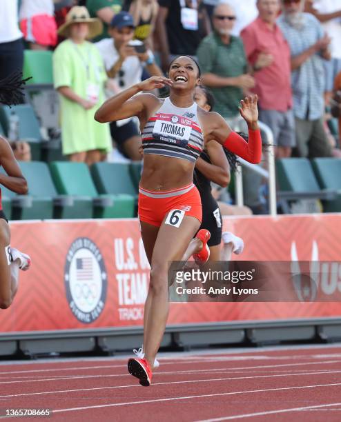 Gabby Thomas wins the Women 200 Meter Final at Hayward Field on June 26, 2021 in Eugene, Oregon.
