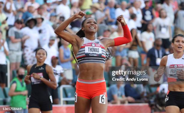 Gabby Thomas wins the Women 200 Meter Final at Hayward Field on June 26, 2021 in Eugene, Oregon.