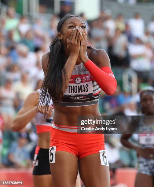 Gabby Thomas wins the Women 200 Meter Final at Hayward Field on June 26, 2021 in Eugene, Oregon.