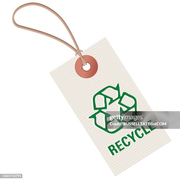 swing tag with recycle icon + string loop on transparent background - textile recycling stock illustrations