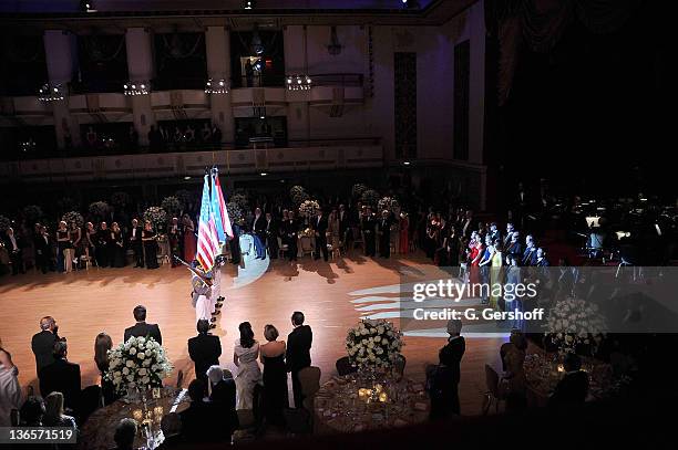 View of the Color Guard, U.S. Military Academy, West Point during the 56th annual Viennese Opera Ball at The Waldorf=Astoria on February 4, 2011 in...