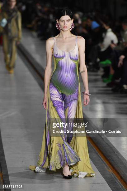 Model walks the runway during the Y/Project Menswear Fall/Winter 2022-2023 show as part of Paris Fashion Week on January 19, 2022 in Paris, France.