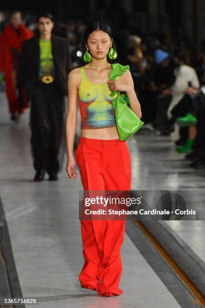 Model walks the runway during the Y/Project Menswear Fall/Winter 2022-2023 show as part of Paris Fashion Week on January 19, 2022 in Paris, France.