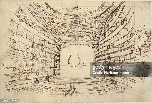 Study for Opera House, from Microcosm of London, circa 1808. Artist Augustus Charles Pugin.
