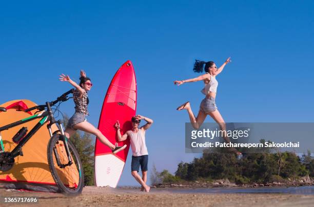 cheerfully beach - surfing island ストックフォトと画像