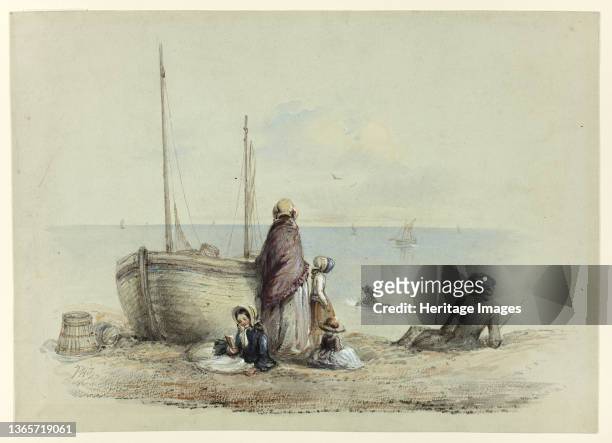 Family on a Beach, circa 1850. Artist Hablot Knight Browne.