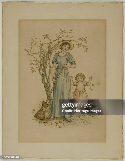 Woman with Broom and Little Girl, undated. Artist Catherine Greenaway.