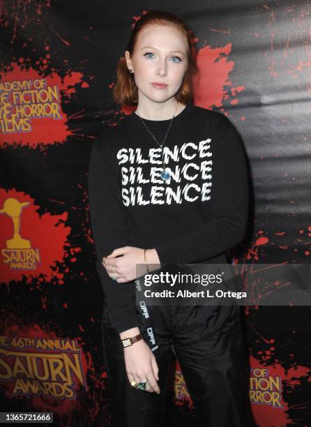 Molly C. Quinn arrives at The 46th Annual Saturn Awards held at Los Angeles Marriott Burbank Airport on October 26, 2021 in Burbank, California.