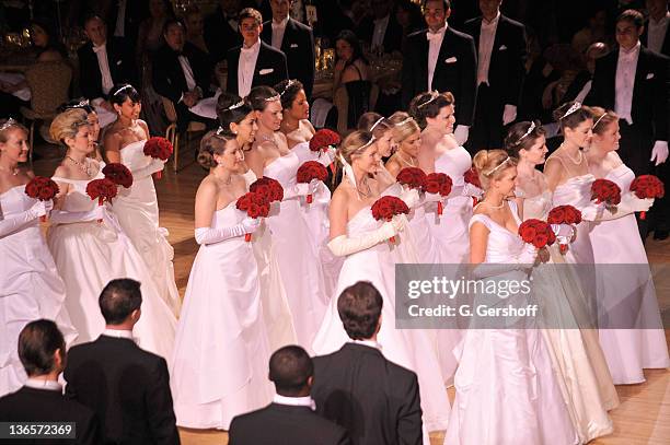 View of the debutante presentation during the 56th annual Viennese Opera Ball at The Waldorf=Astoria on February 4, 2011 in New York City.