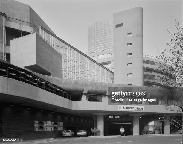 Barbican Centre, Silk Street, City of London, . An exterior view of the main entrance to the Barbican Arts Centre. John Laing & Son Ltd were...