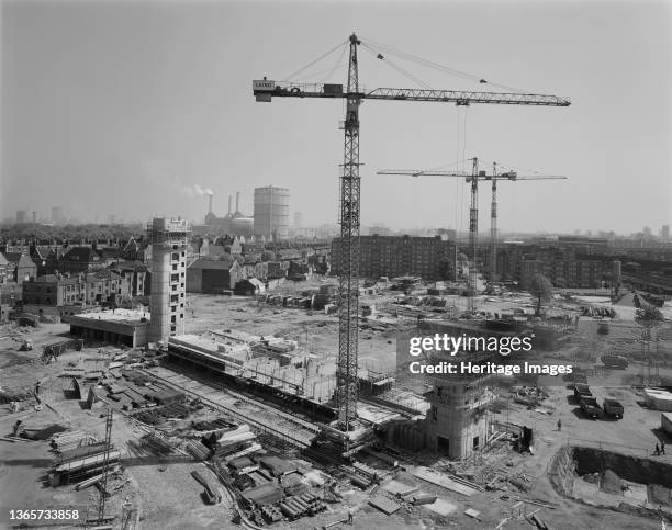 Doddington Estate, Battersea, Wandsworth, London, . A view looking north-east over the Doddington Estate during the early stages of construction. The...